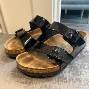 Birkenstock Arizona Sandals in Black Patent Leather - Birko-Flor